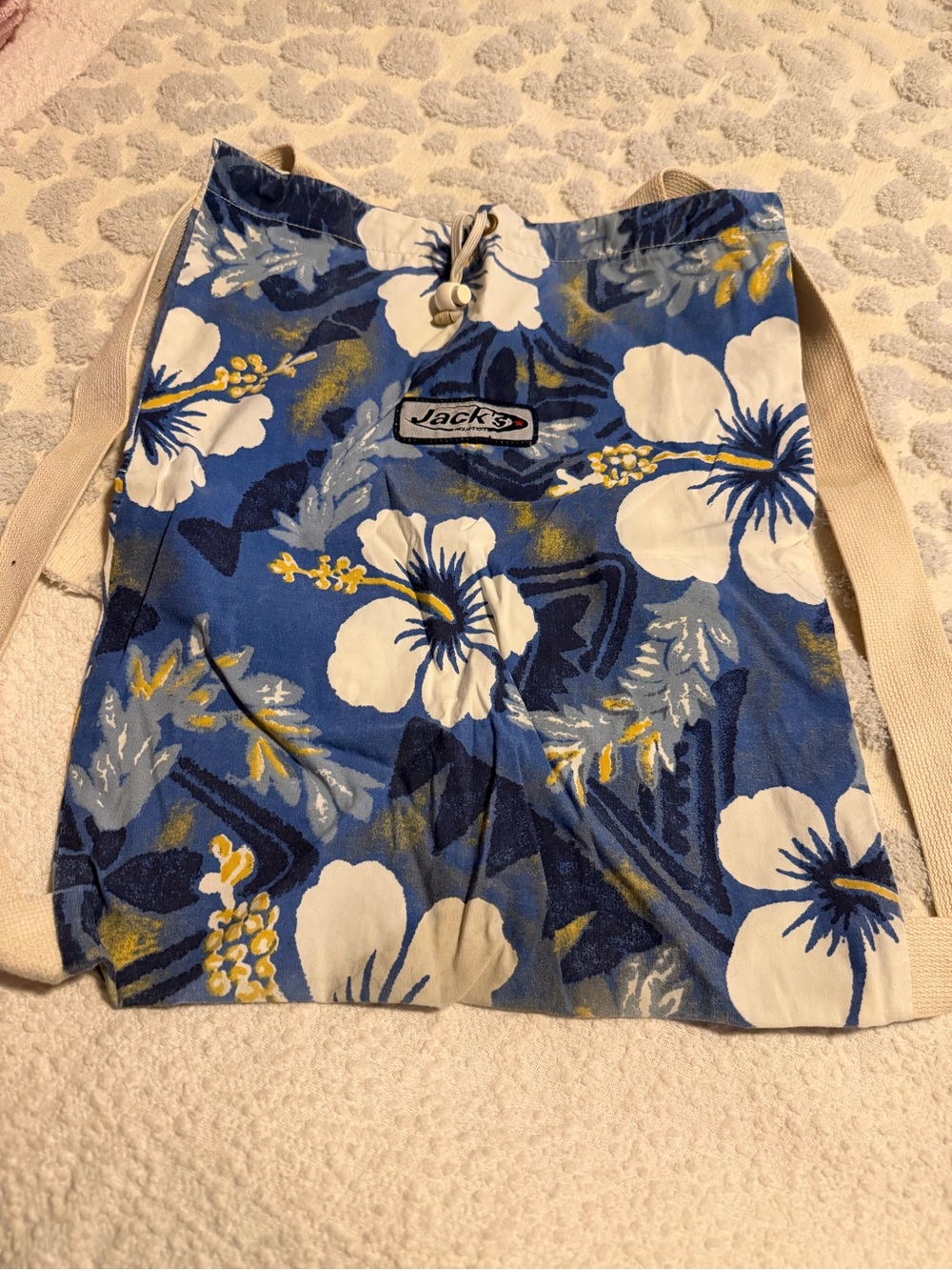 Jack's Blue Floral Drawstring Beach bag